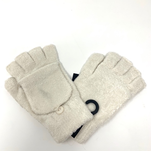 Steve Madden Ivory Women's Soft Fuzzy Fingerless Texting Ivory Gloves - Picture 2 of 2